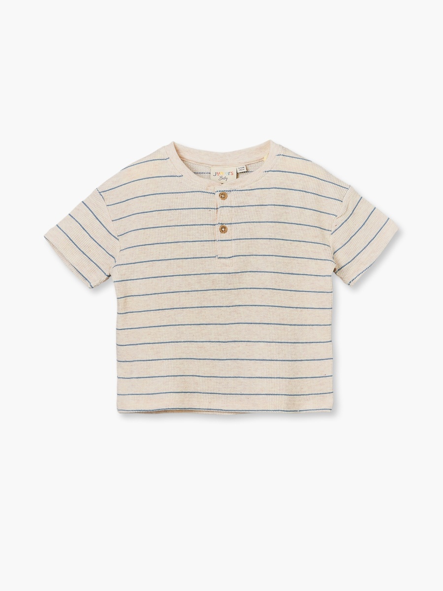 Henley Neck Short Sleeves T-Shirt and Shorts Set with Stripes