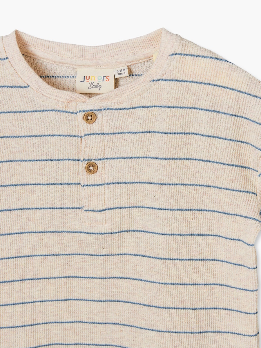 Henley Neck Short Sleeves T-Shirt and Shorts Set with Stripes