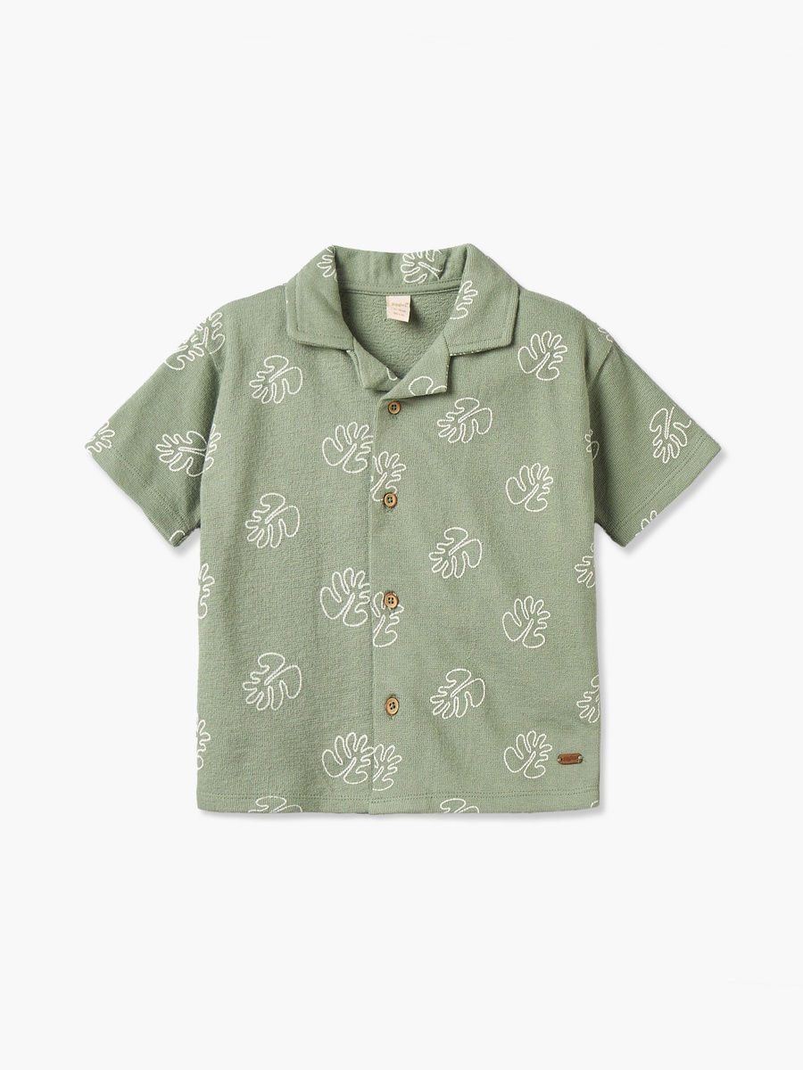 Camp Collar Short Sleeves Shirt and Shorts Set with Leaf Print