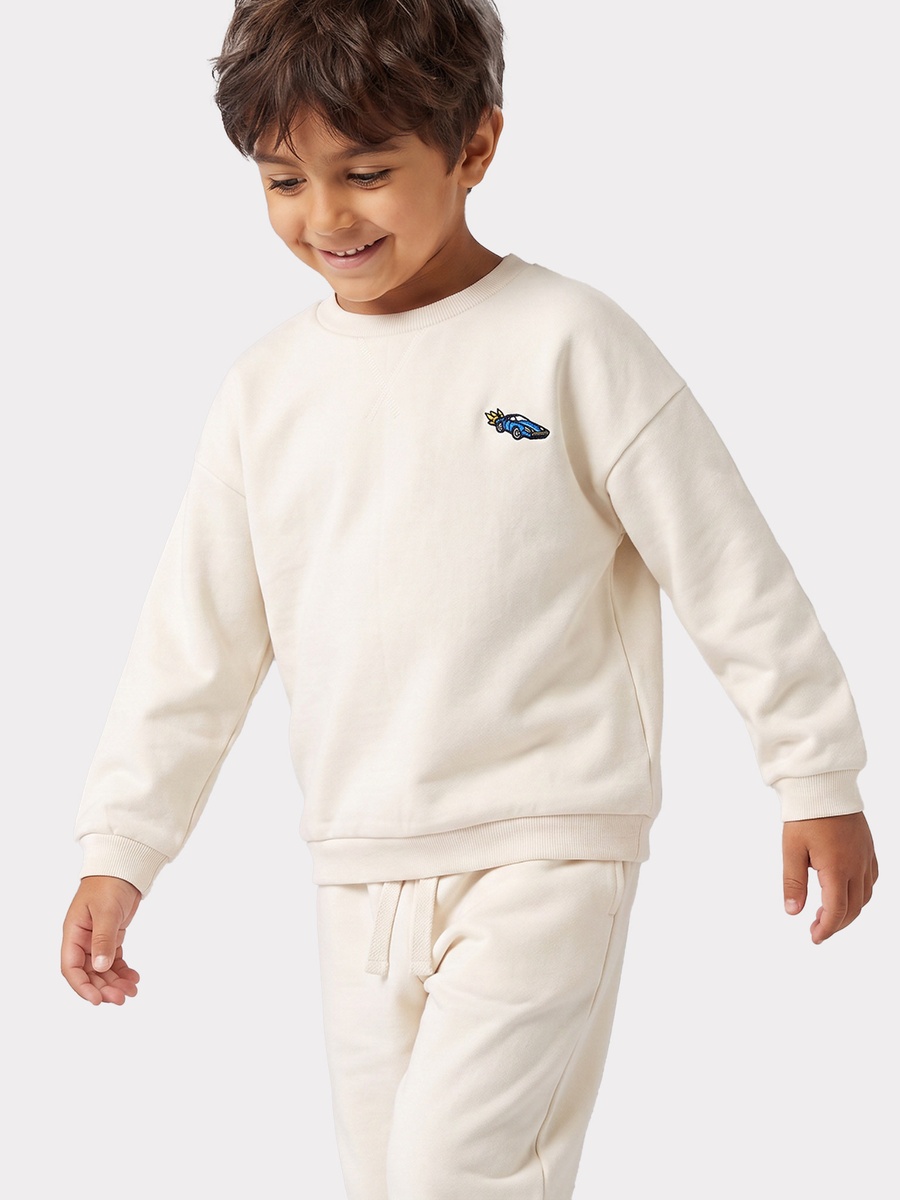 Crew Neck Long Sleeves Sweatshirt and Joggers Set with Embroidery