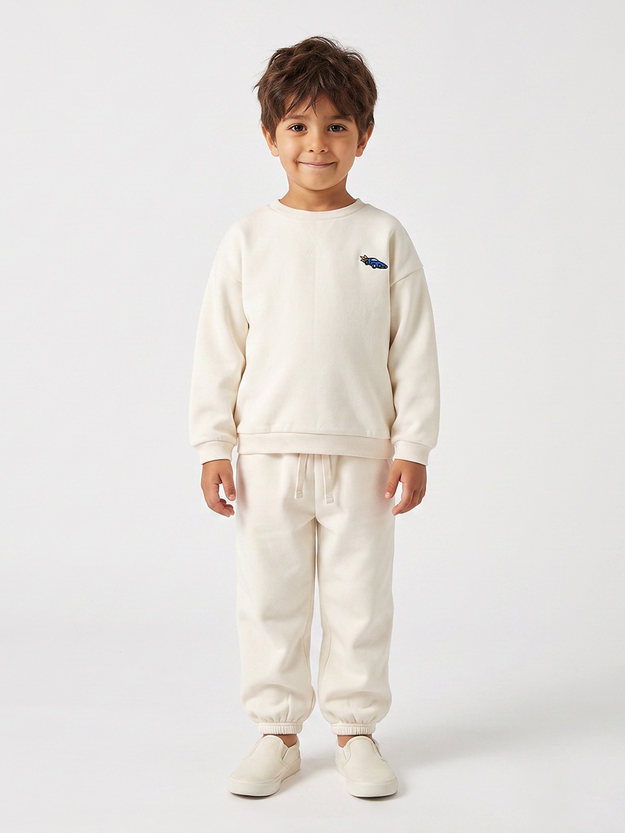 Crew Neck Long Sleeves Sweatshirt and Joggers Set with Embroidery