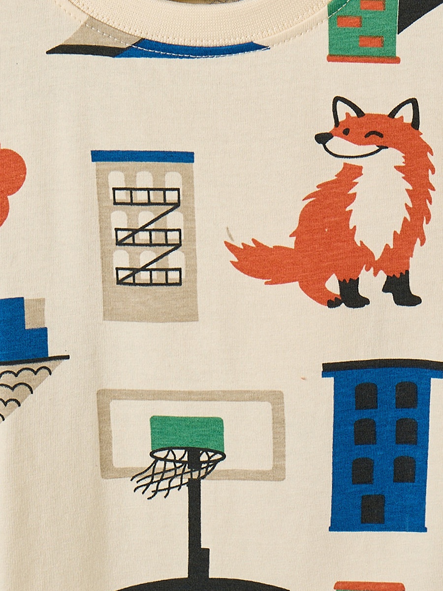 Crew Neck Short Sleeves T-Shirt and Shorts Set with Fox Print
