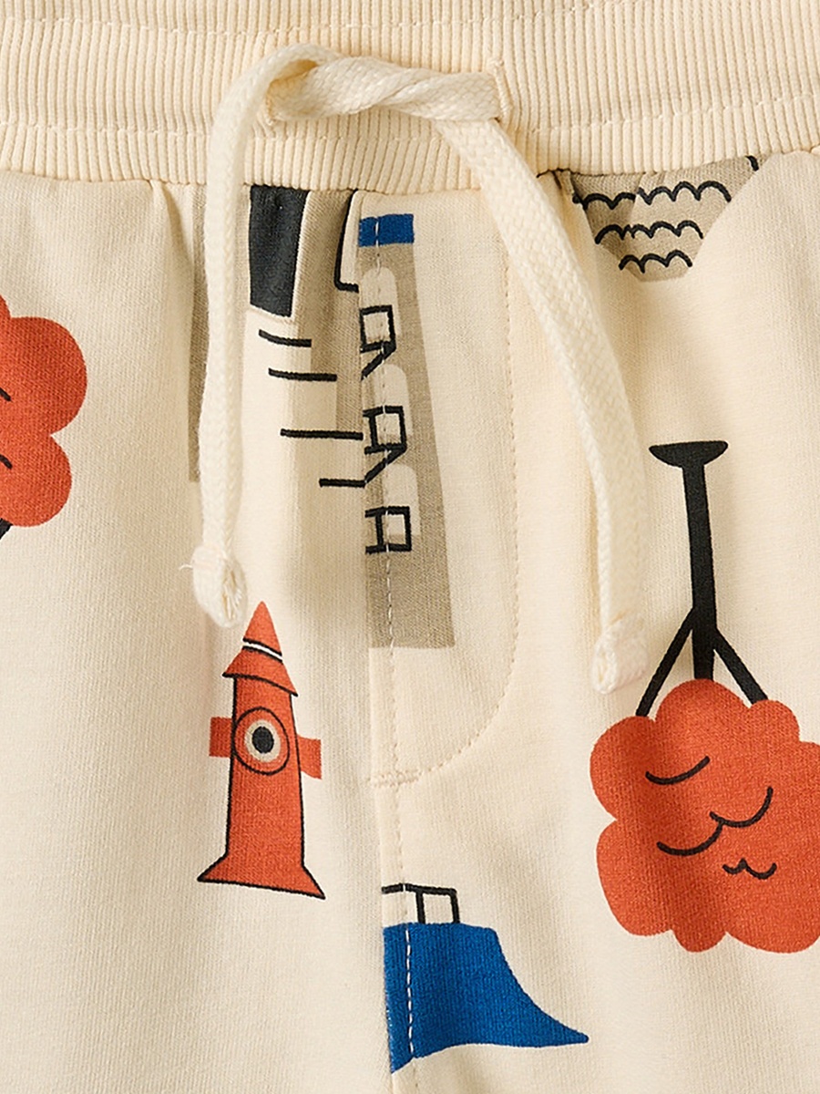 Crew Neck Short Sleeves T-Shirt and Shorts Set with Fox Print