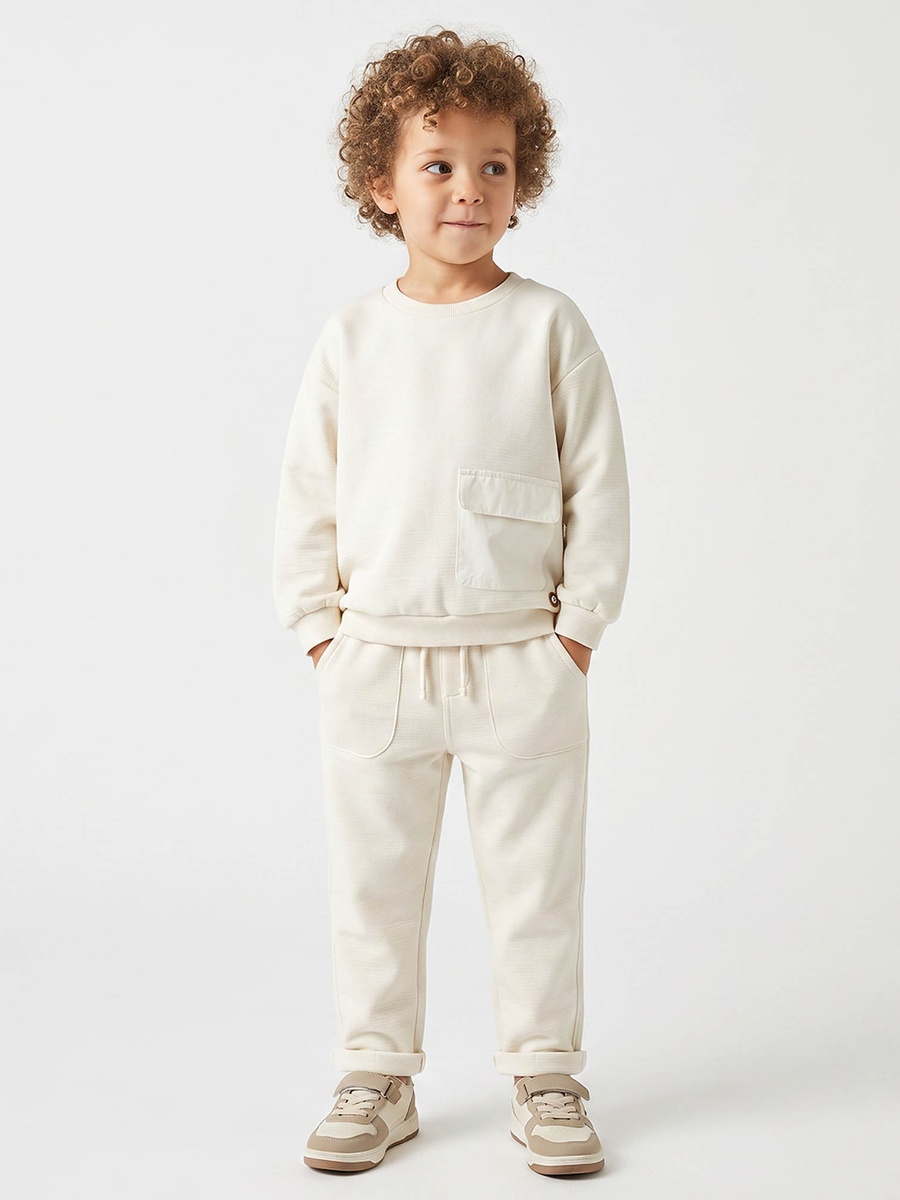 Crew Neck Long Sleeves Sweatshirt and Joggers Set with Drawstring Closure