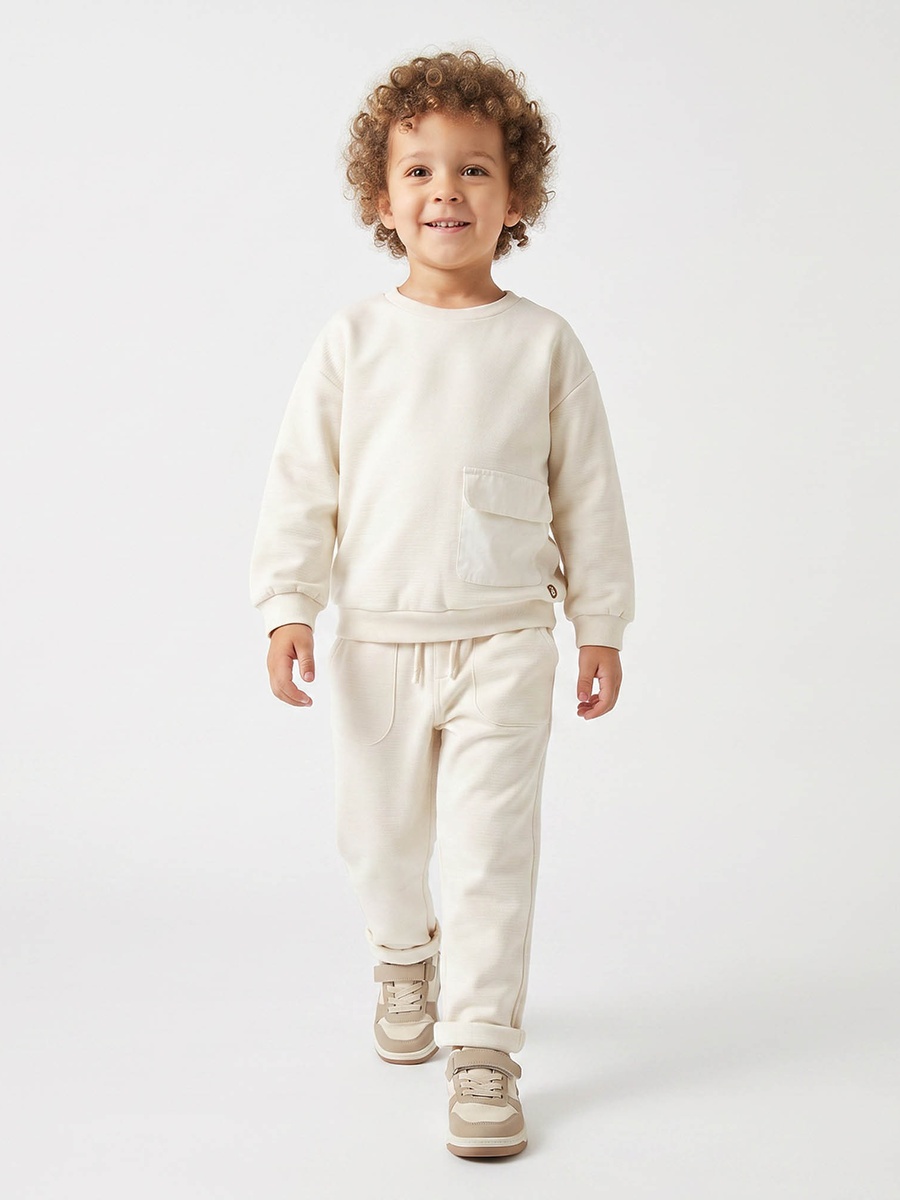 Crew Neck Long Sleeves Sweatshirt and Joggers Set with Drawstring Closure
