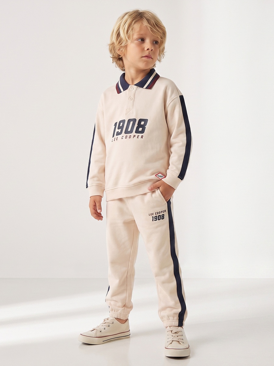 Collared Long Sleeves Sweatshirt and Joggers Set with Varsity Print