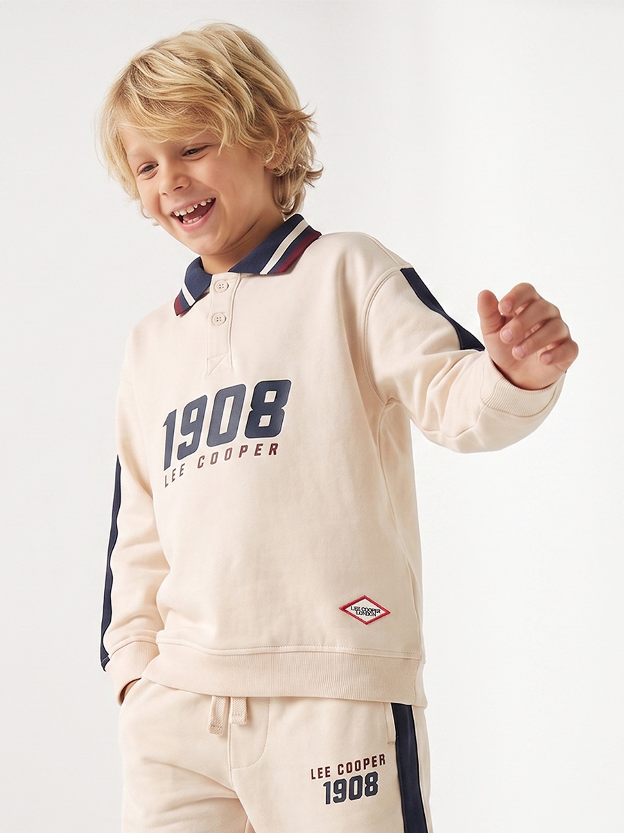 Collared Long Sleeves Sweatshirt and Joggers Set with Varsity Print