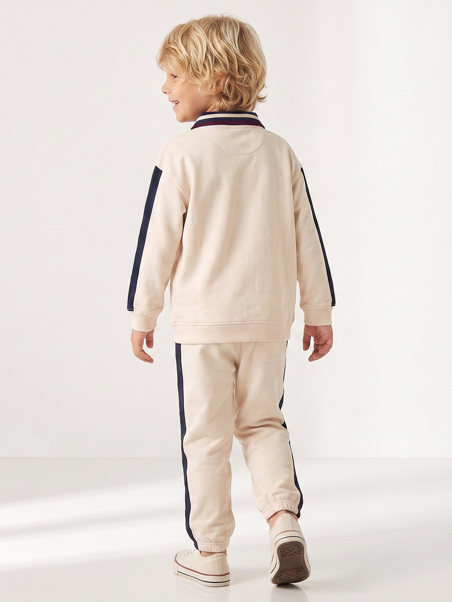 Collared Long Sleeves Sweatshirt and Joggers Set with Varsity Print