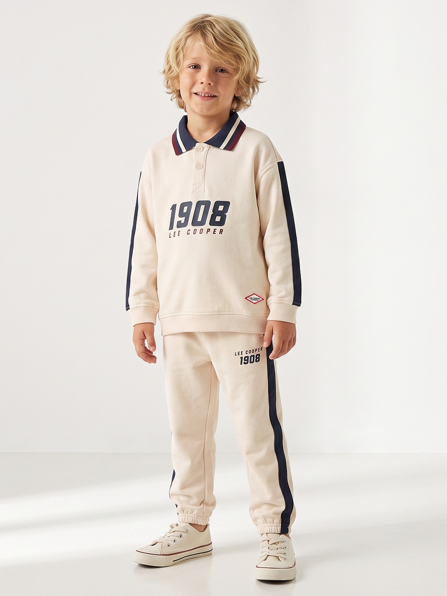 Collared Long Sleeves Sweatshirt and Joggers Set with Varsity Print