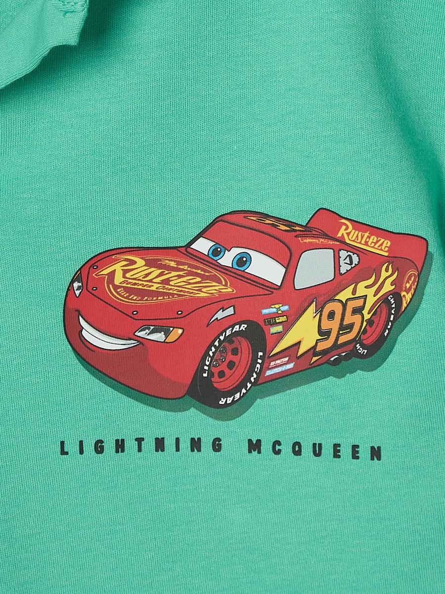 Collared Short Sleeves Polo T-Shirt and Shorts Set with Lightning McQueen Print