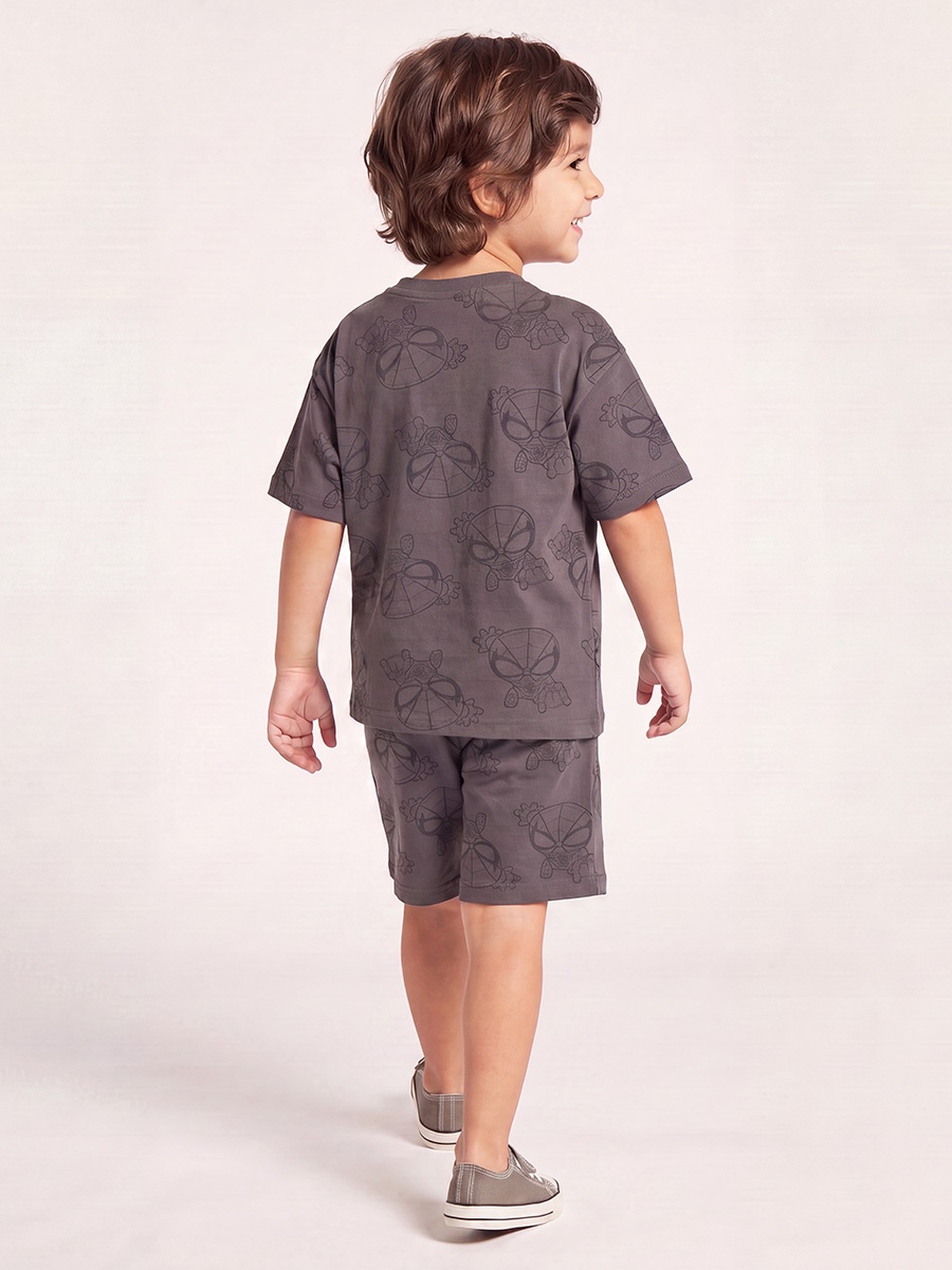 Crew Neck Short Sleeves T-Shirt and Shorts Set with Spider-Man Print
