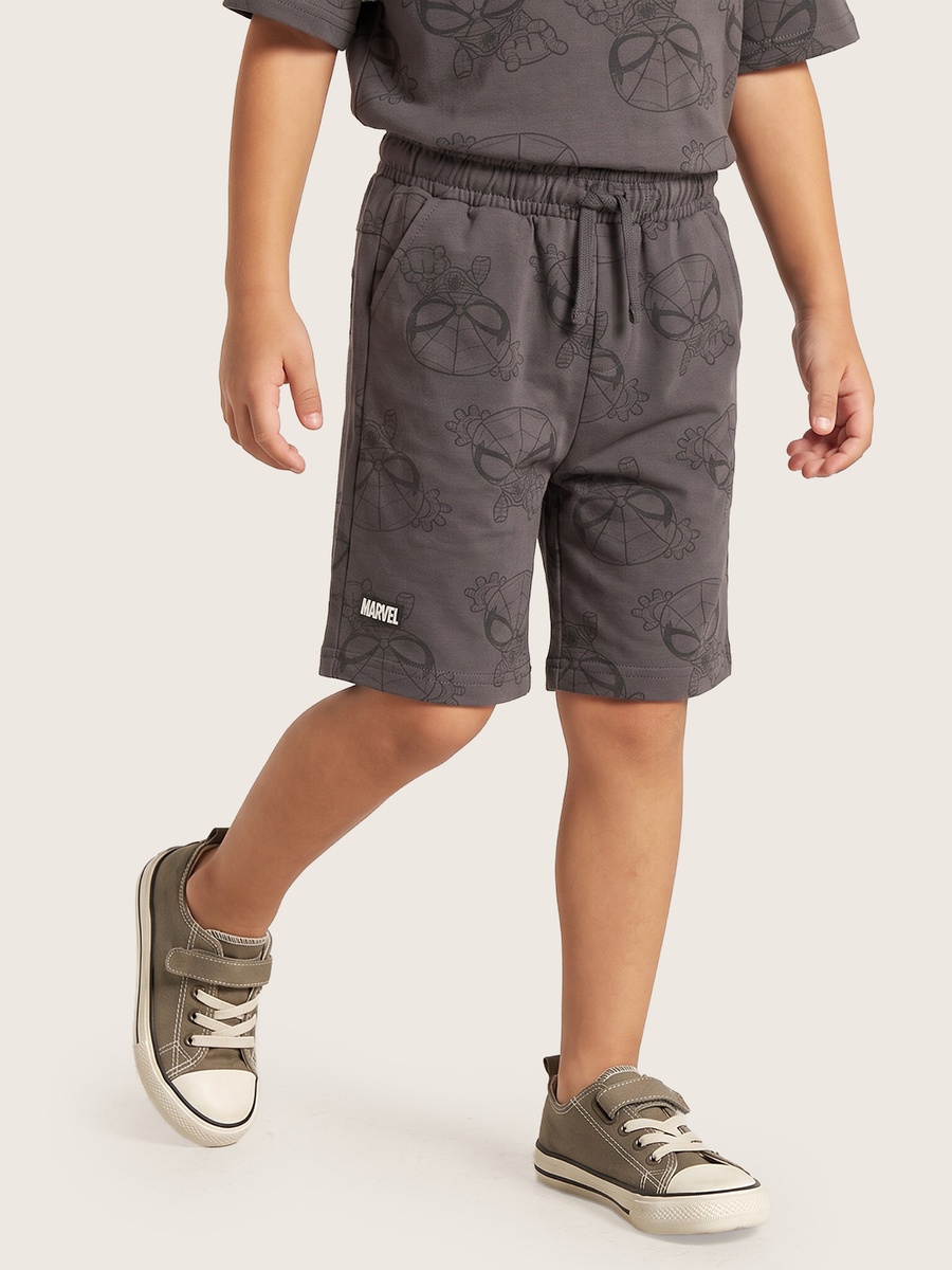 Crew Neck Short Sleeves T-Shirt and Shorts Set with Spider-Man Print