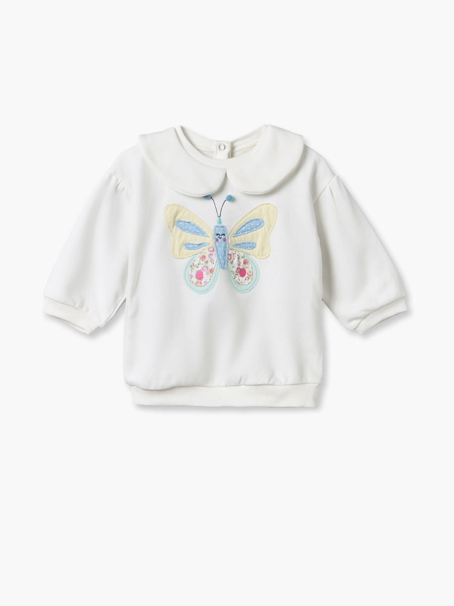Peter Pan Collar Long Sleeves Sweatshirt and Pants Set with Butterfly Applique
