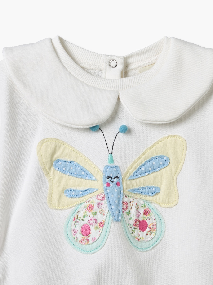 Peter Pan Collar Long Sleeves Sweatshirt and Pants Set with Butterfly Applique