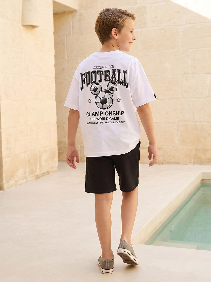 Crew Neck Short Sleeves T-Shirt and Shorts Set with Mickey Mouse Print