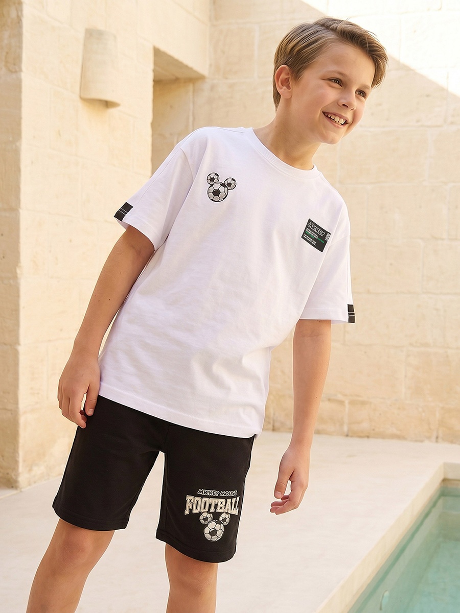 Crew Neck Short Sleeves T-Shirt and Shorts Set with Mickey Mouse Print