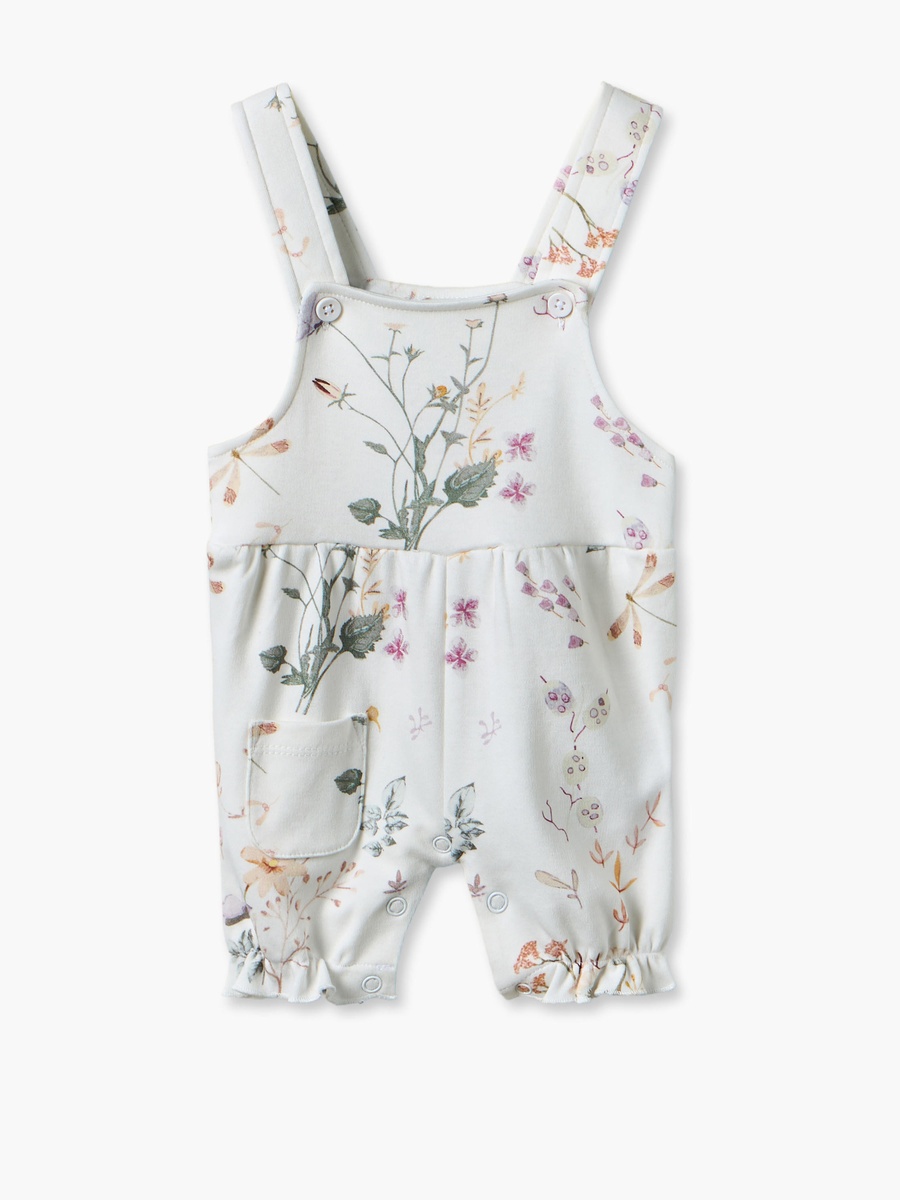 Round Neck Short Sleeves Top and Dungaree Set with Floral Print