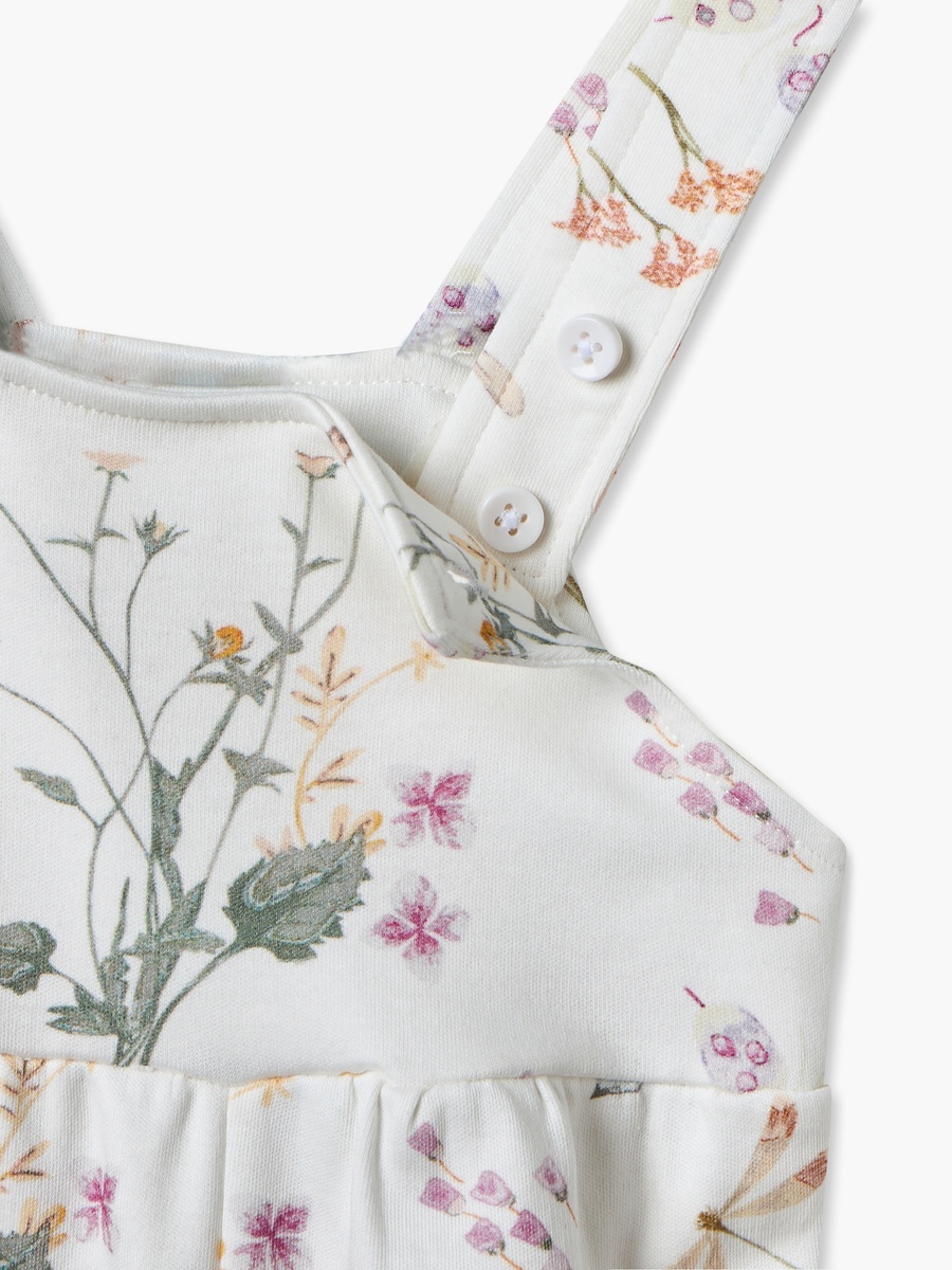Round Neck Short Sleeves Top and Dungaree Set with Floral Print