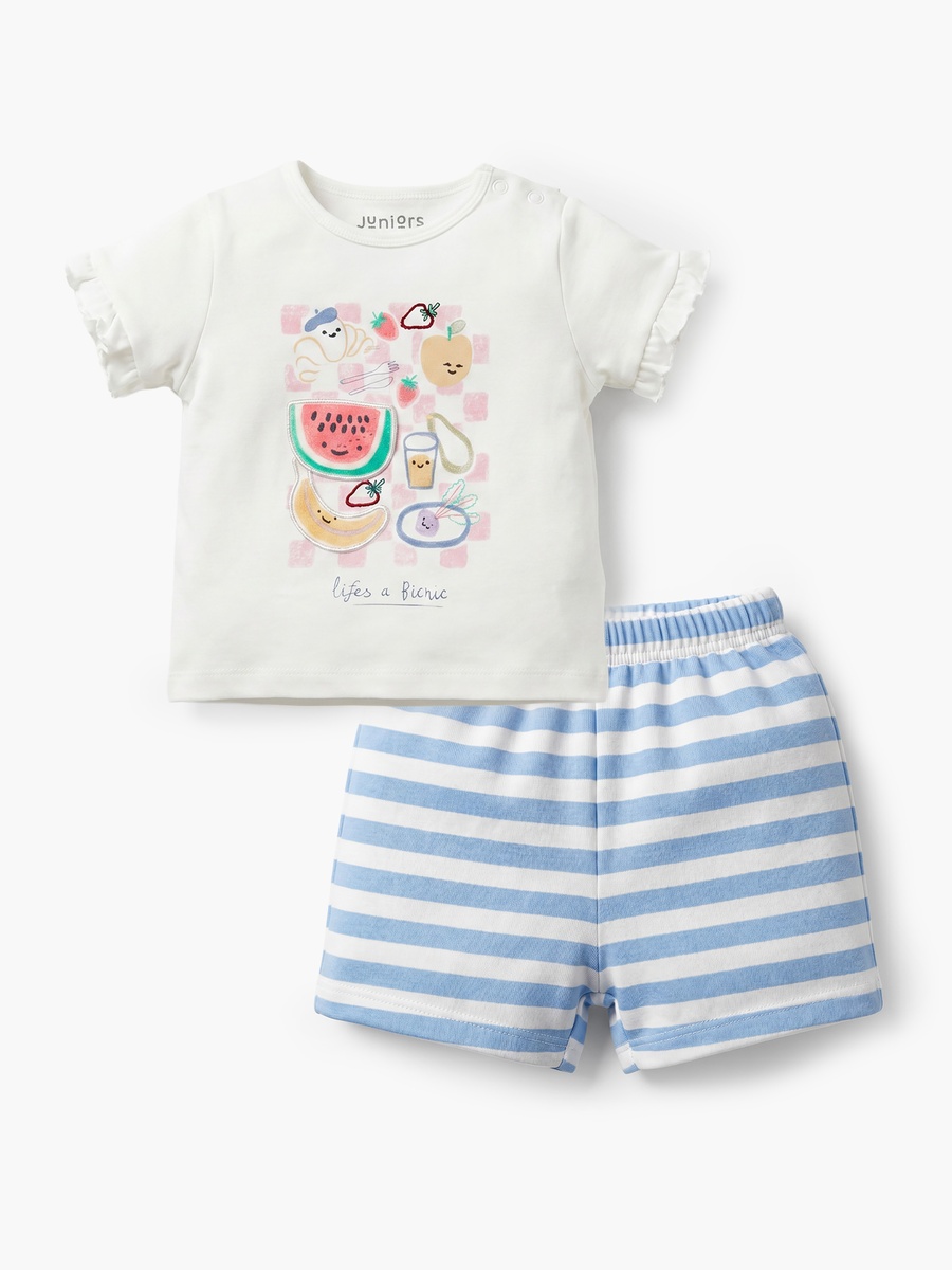 Crew Neck Short Sleeves T-Shirt and Shorts Set with Food Print