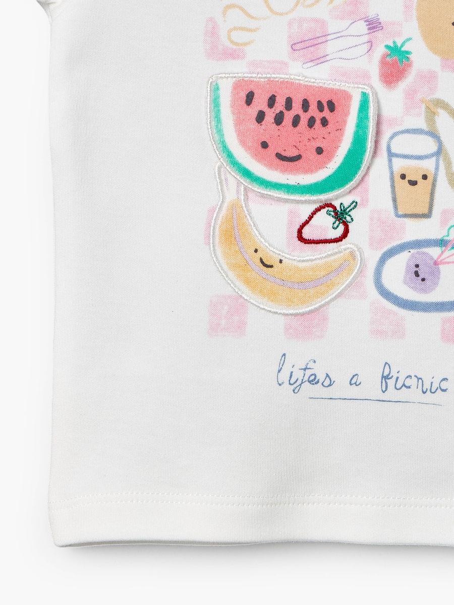Crew Neck Short Sleeves T-Shirt and Shorts Set with Food Print