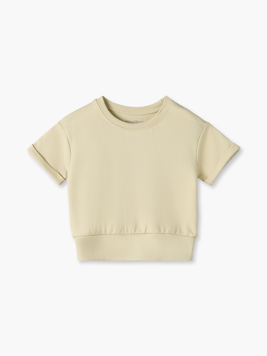 Crew Neck Short Sleeves Sweatshirt and Shorts Set with Turn-Up Hem