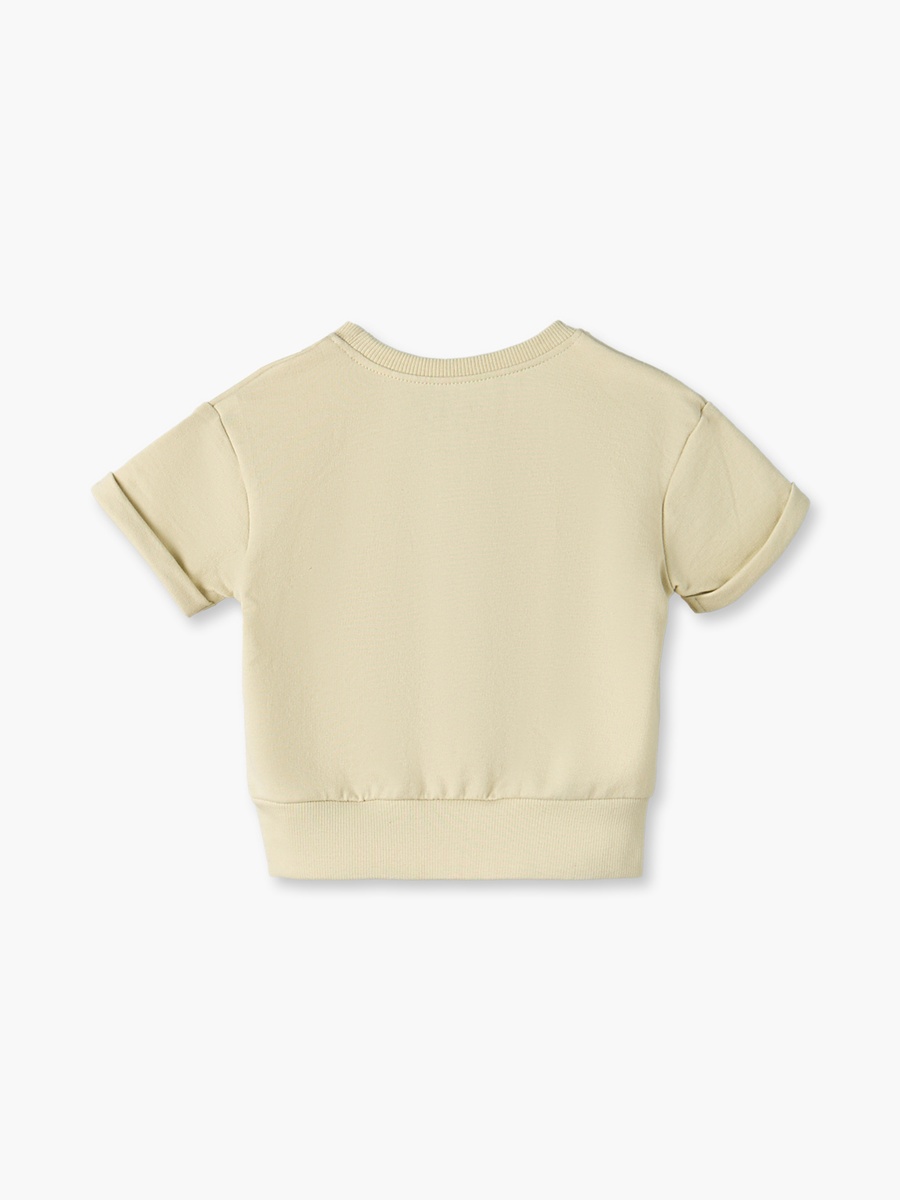 Crew Neck Short Sleeves Sweatshirt and Shorts Set with Turn-Up Hem