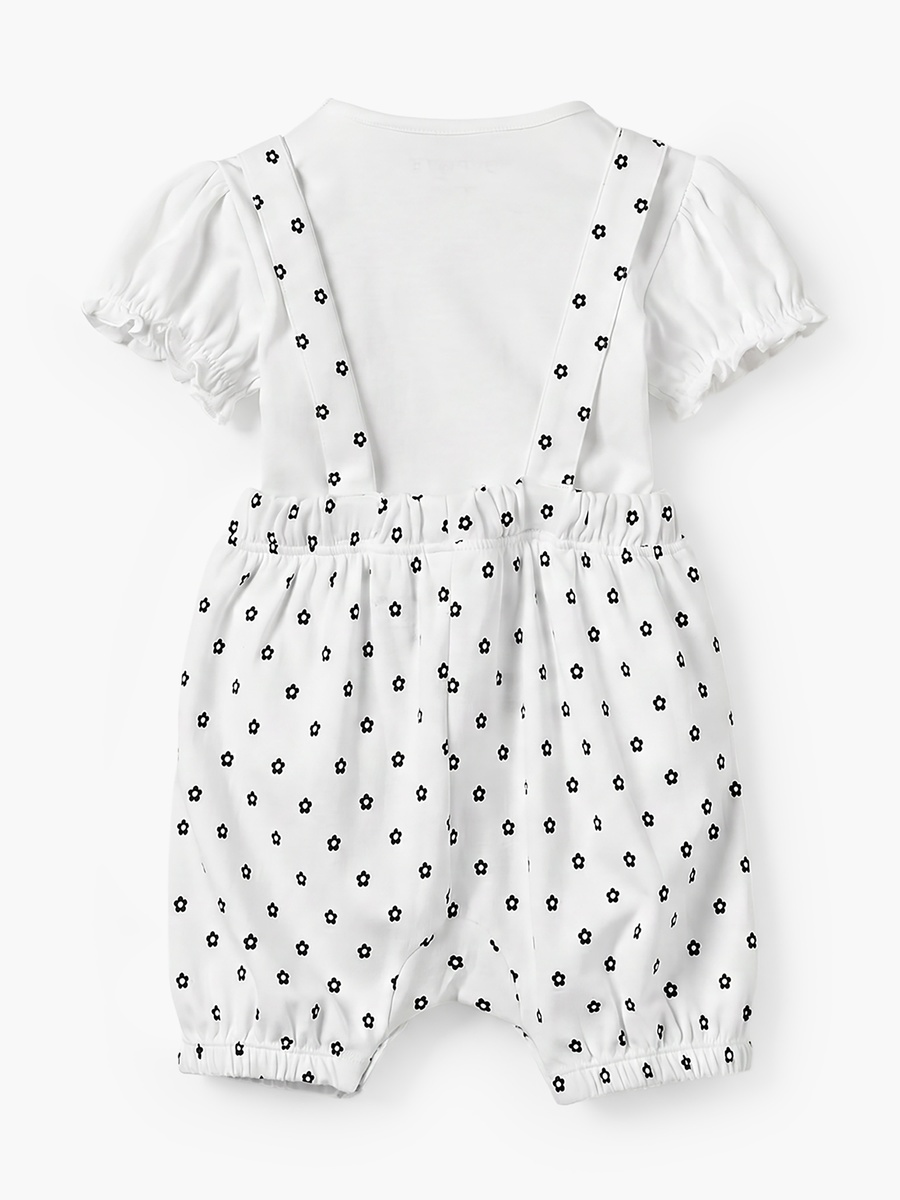 Round Neck Short Sleeves T-Shirt and Dungaree Set with Floral Print