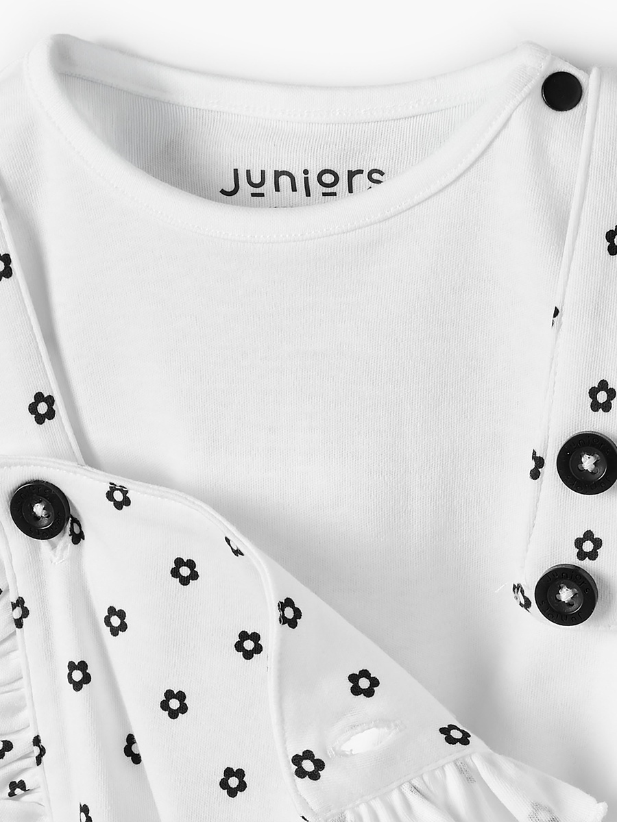 Round Neck Short Sleeves T-Shirt and Dungaree Set with Floral Print
