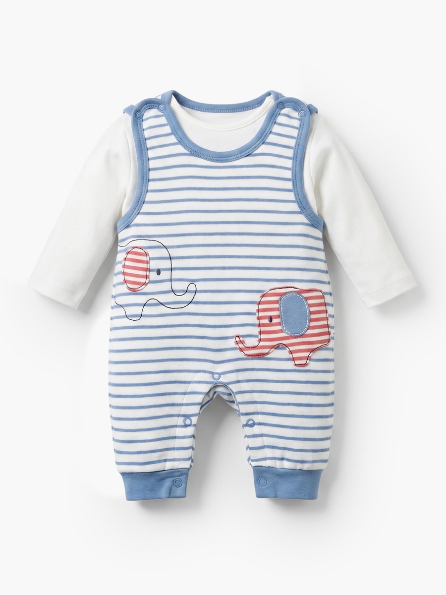 Crew Neck Long Sleeves T-Shirt and Dungaree Set with Stripes