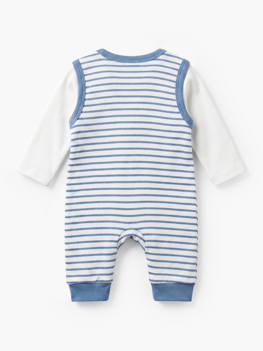 Crew Neck Long Sleeves T-Shirt and Dungaree Set with Stripes