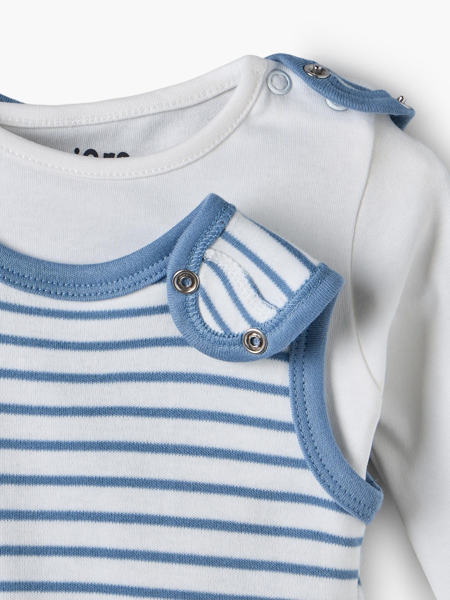 Crew Neck Long Sleeves T-Shirt and Dungaree Set with Stripes