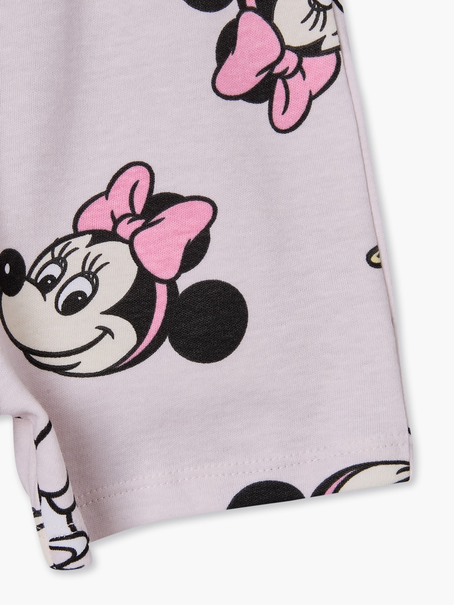 Round Neck Short Sleeves T-Shirt and Shorts Set with Minnie Mouse Print