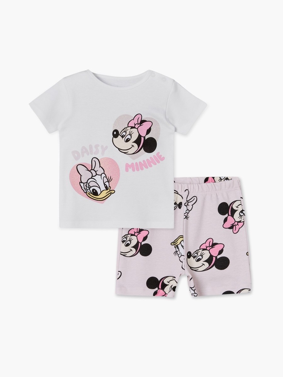 Round Neck Short Sleeves T-Shirt and Shorts Set with Minnie Mouse Print