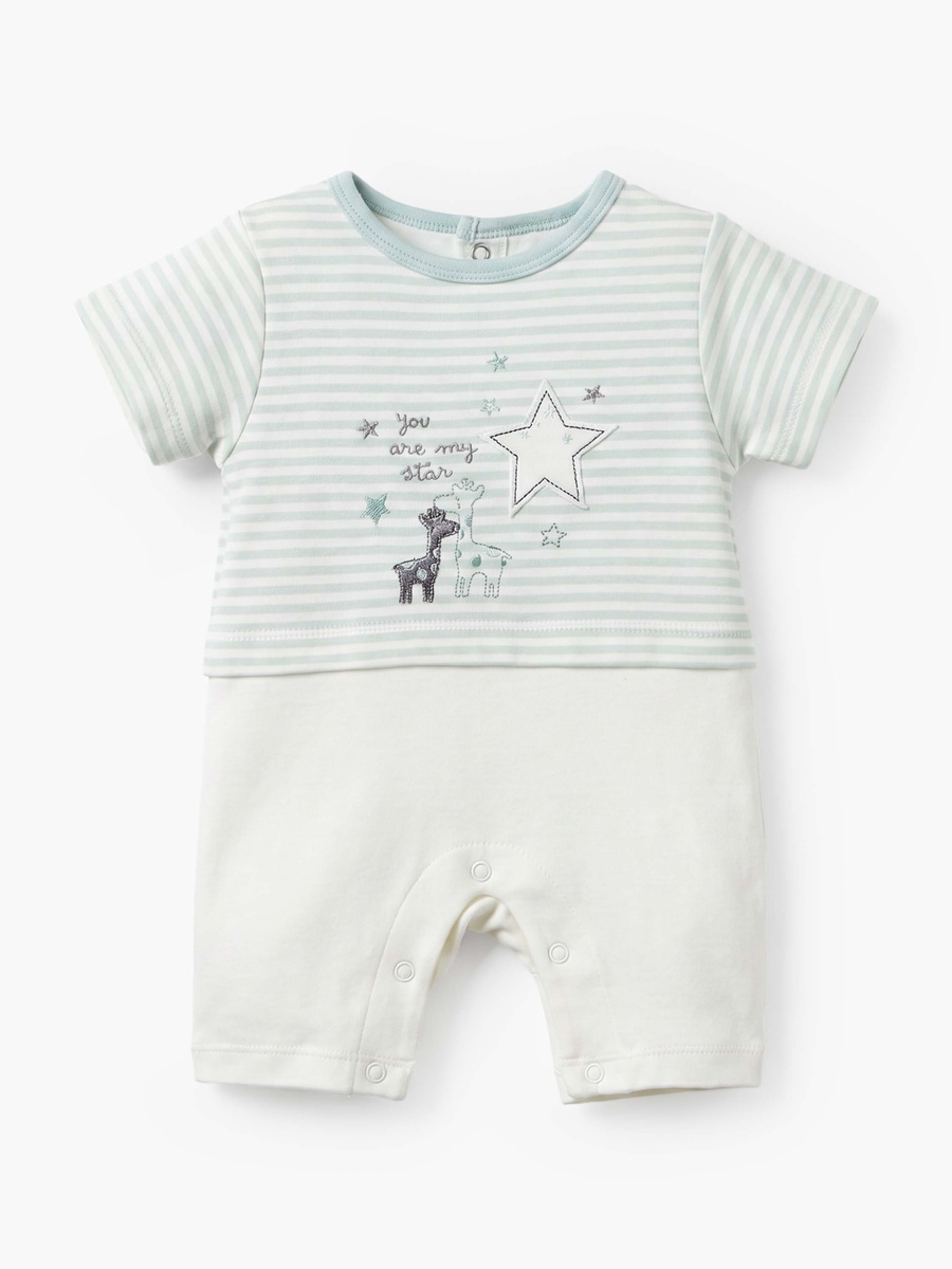 Crew Neck Short Sleeves Romper with Giraffe Embroidery