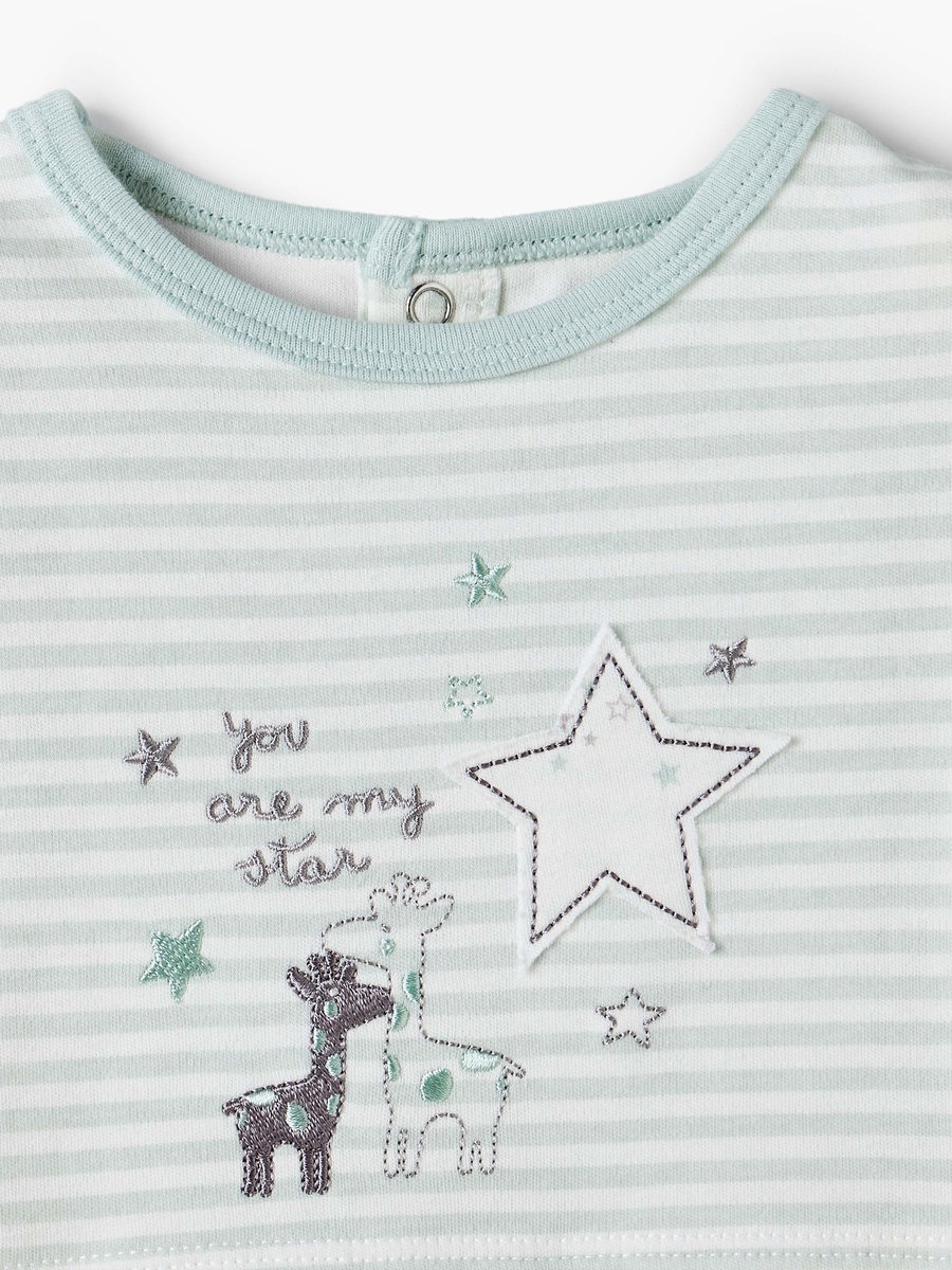 Crew Neck Short Sleeves Romper with Giraffe Embroidery