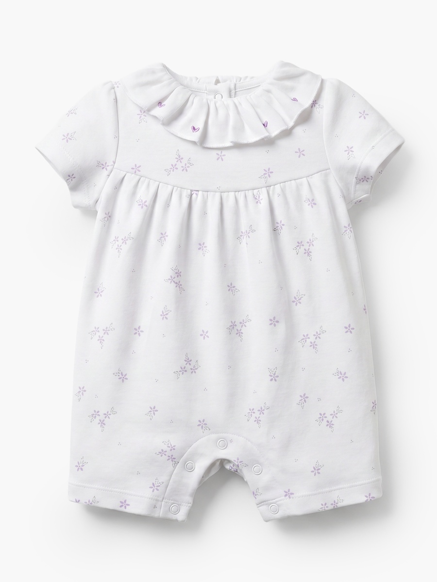 Collared Short Sleeves Romper with Floral Print