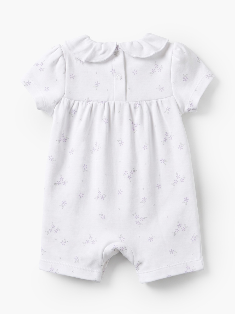 Collared Short Sleeves Romper with Floral Print