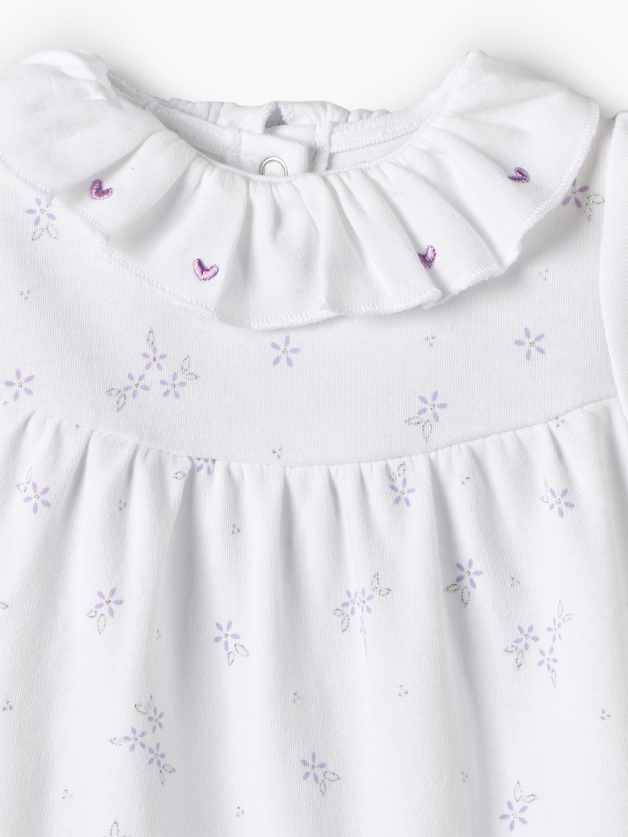 Collared Short Sleeves Romper with Floral Print