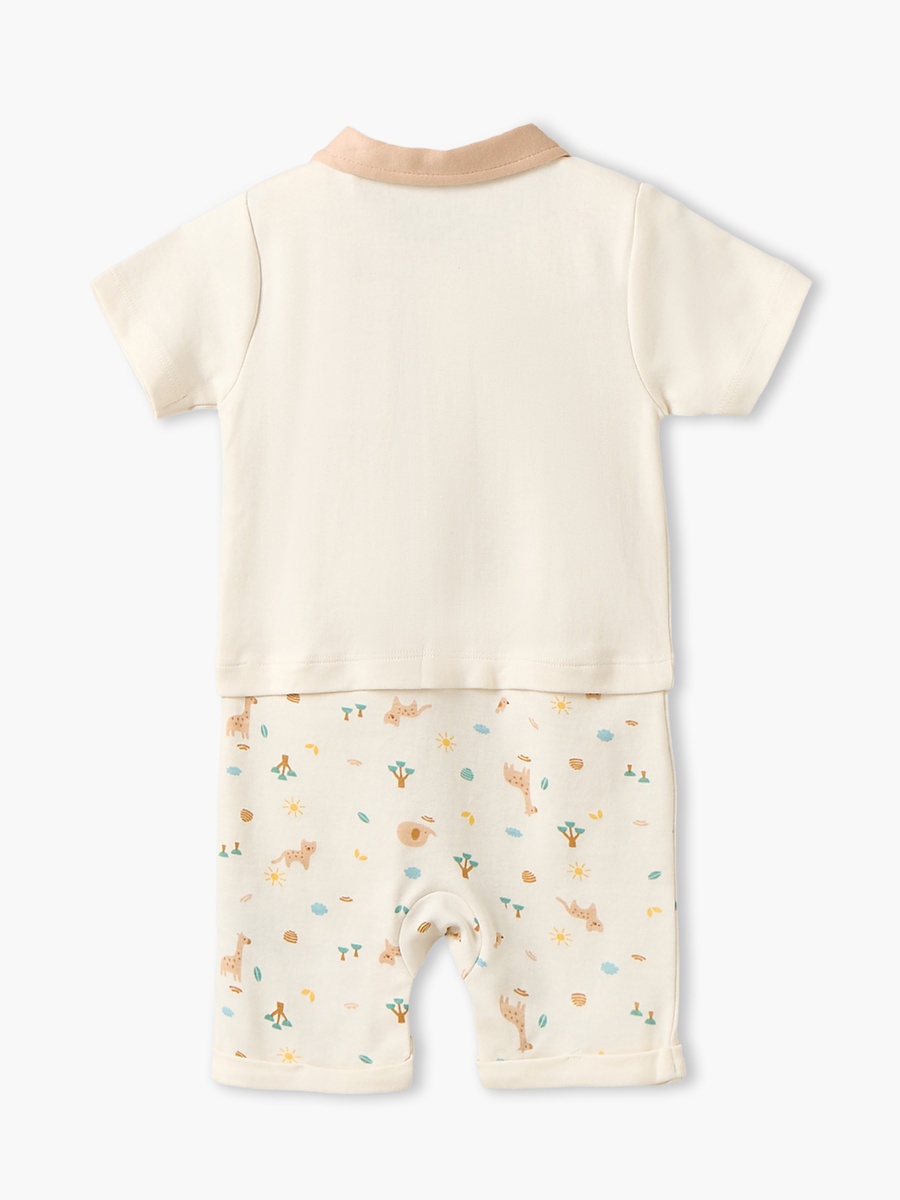 Collared Short Sleeves Romper with Safari Print
