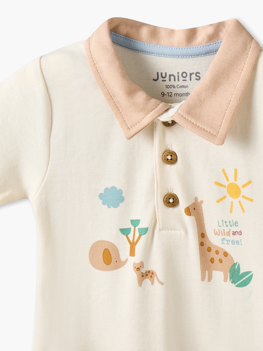 Collared Short Sleeves Romper with Safari Print