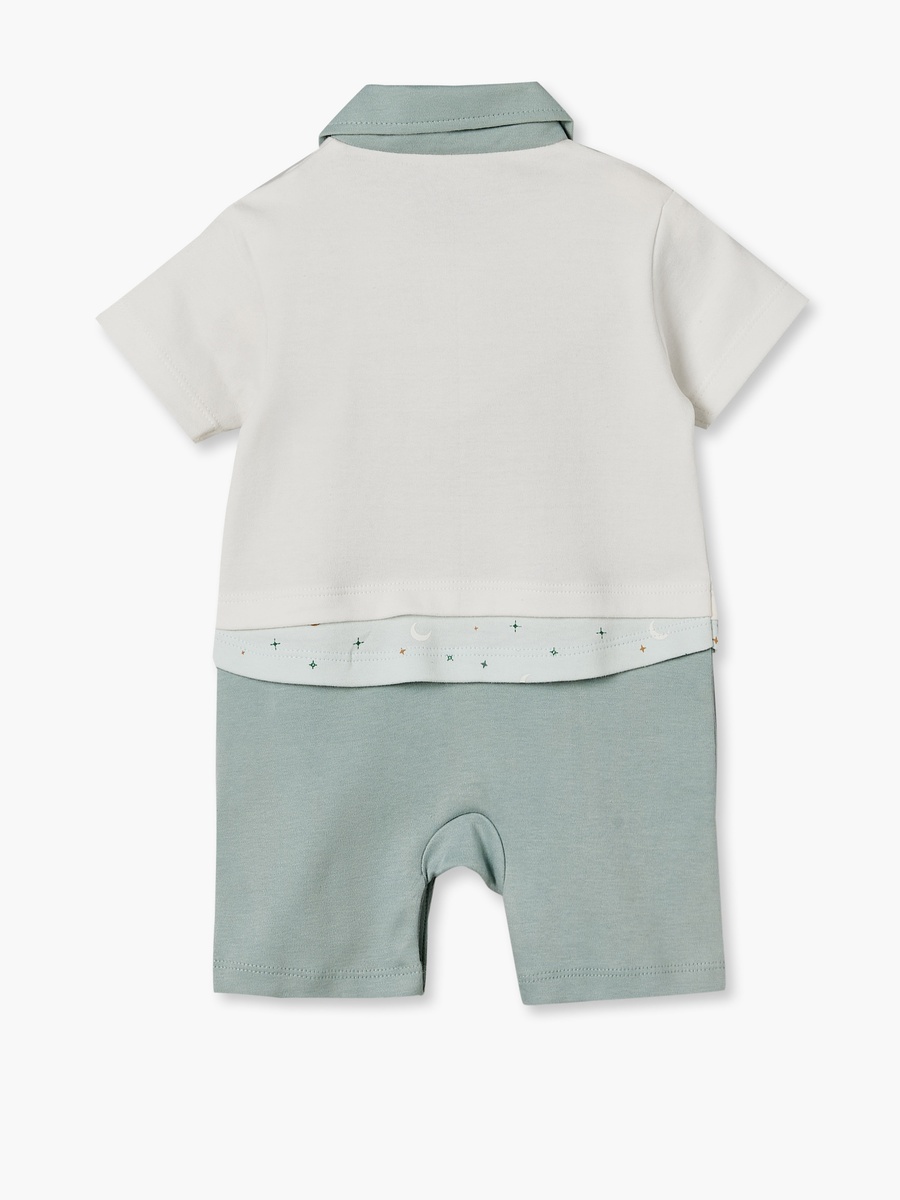 Collared Short Sleeves Romper with Desert Print