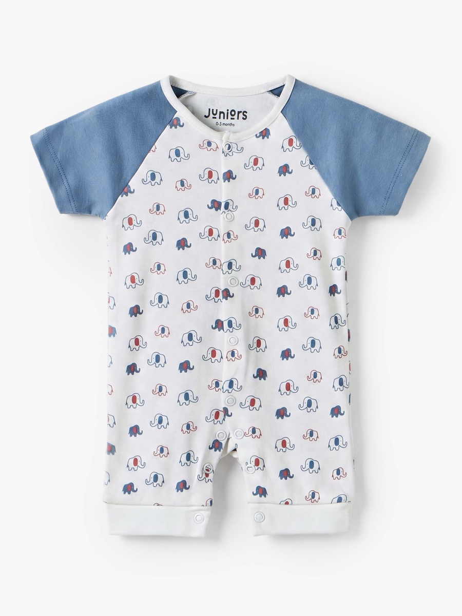 Crew Neck Short Sleeves Romper with Elephant Print