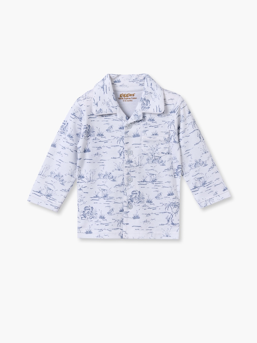 Cotton Collared Long Sleeves Shirt with Pyjamas with Forest Print