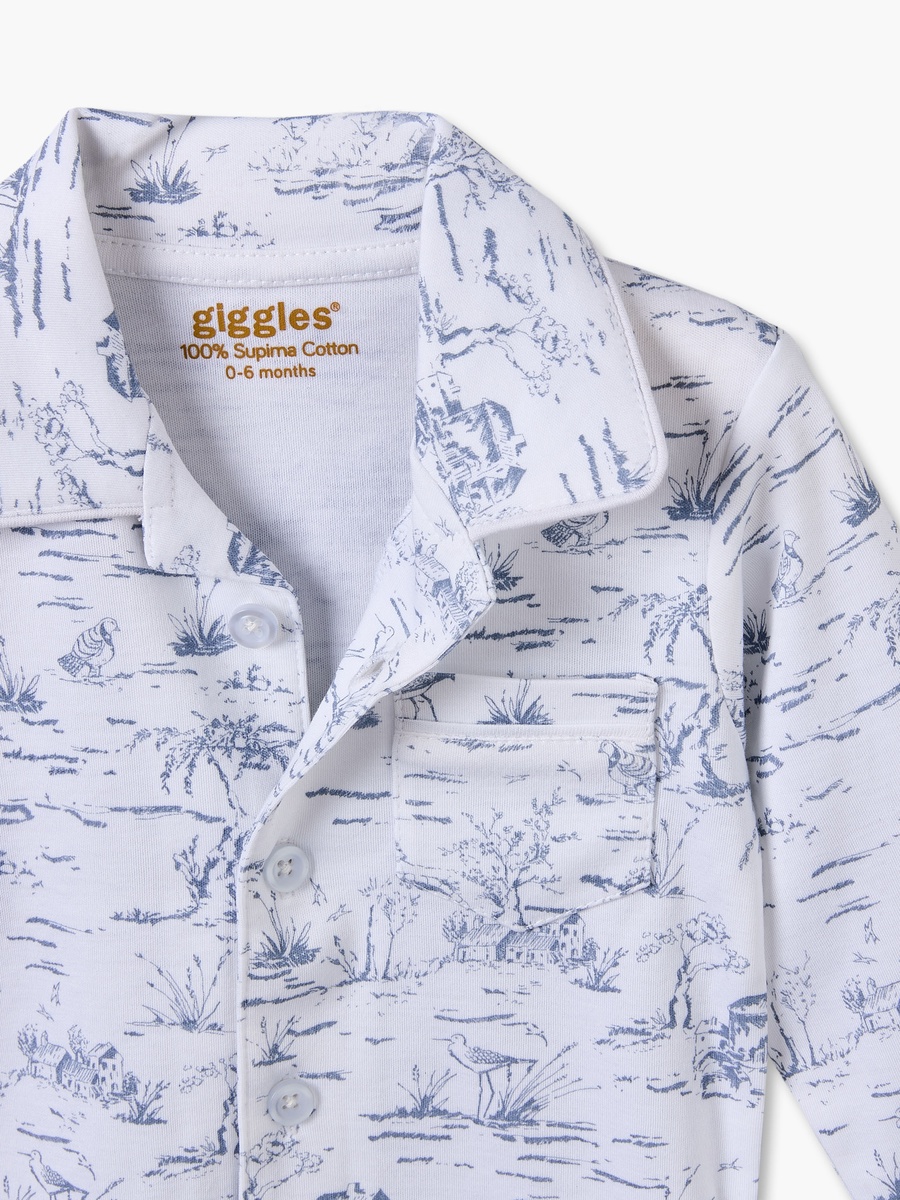 Cotton Collared Long Sleeves Shirt with Pyjamas with Forest Print