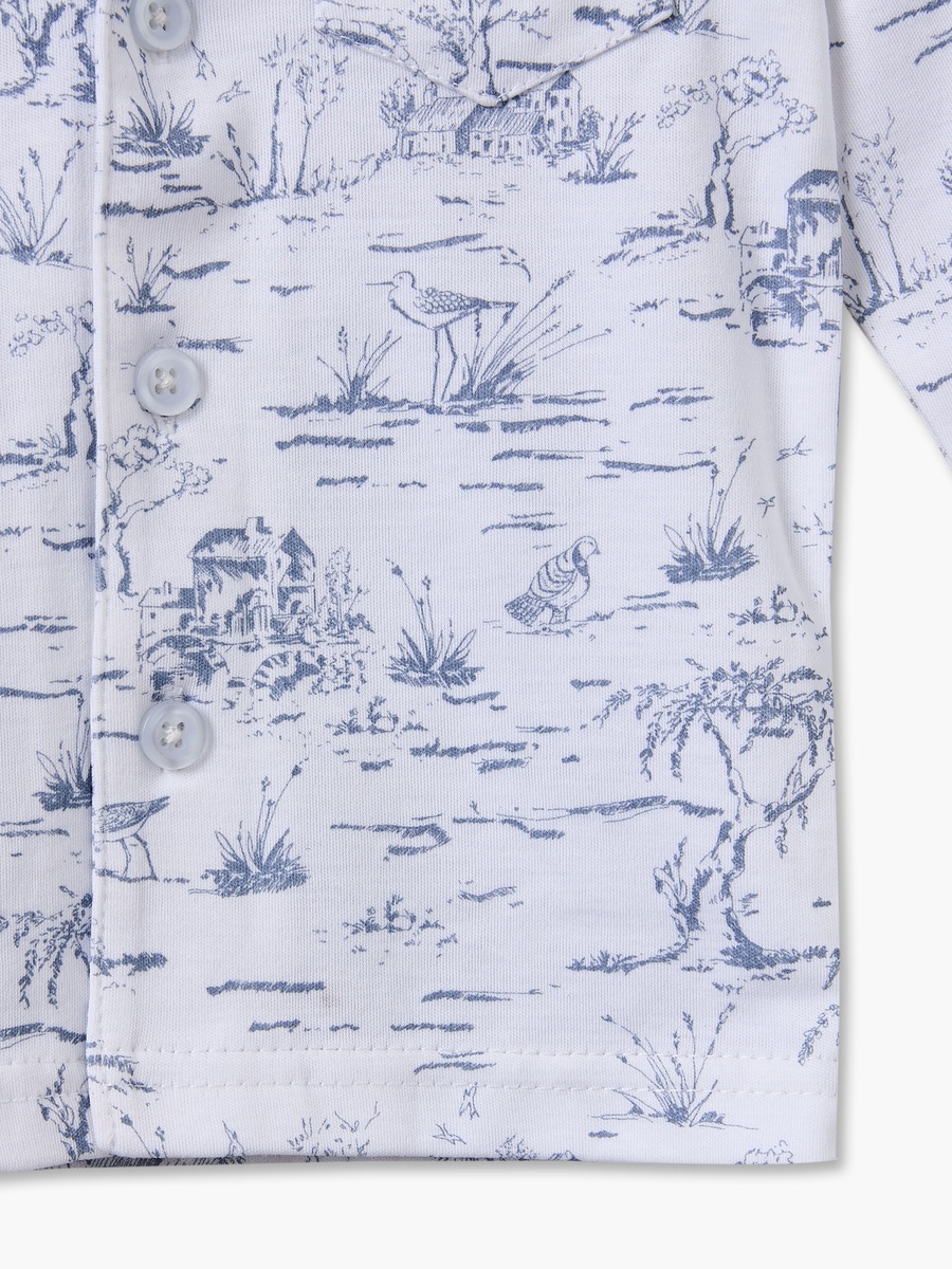 Cotton Collared Long Sleeves Shirt with Pyjamas with Forest Print