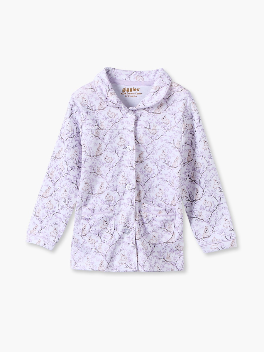 Cotton Collared Long Sleeves Pyjama Set with Botanical Print