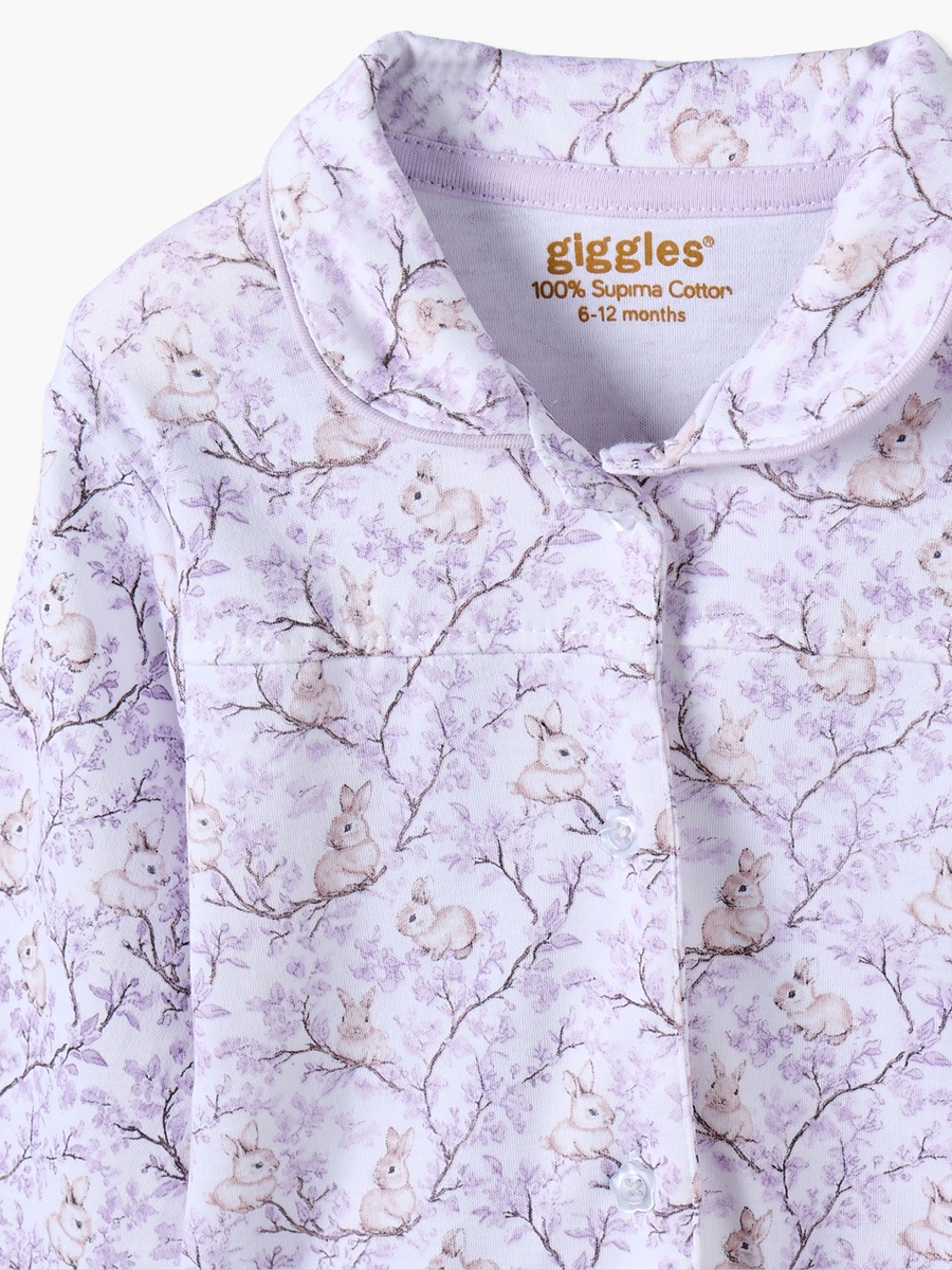 Cotton Collared Long Sleeves Pyjama Set with Botanical Print