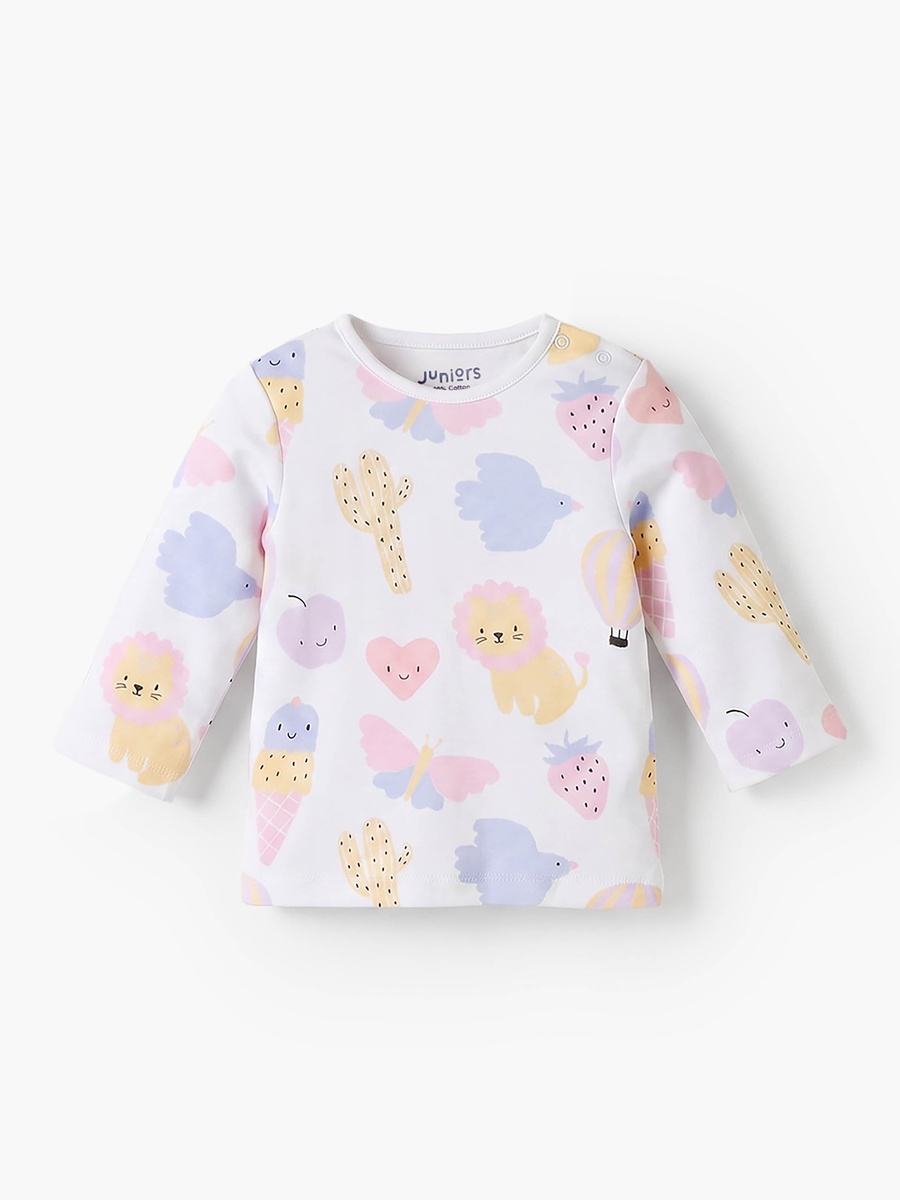 Cotton Crew Neck Long Sleeves Pyjama Set with Ice Cream Print
