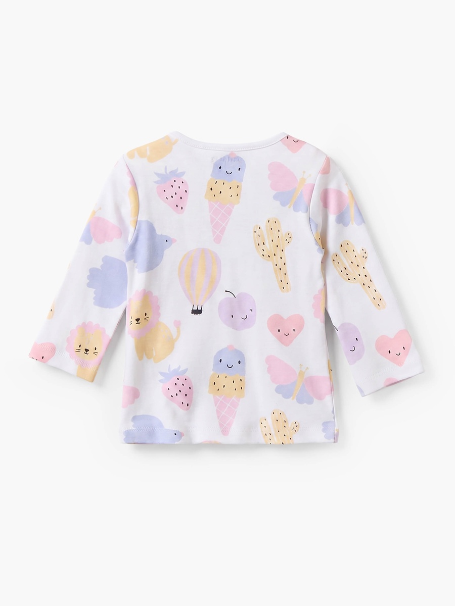 Cotton Crew Neck Long Sleeves Pyjama Set with Ice Cream Print