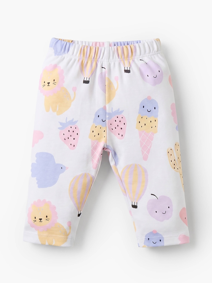Cotton Crew Neck Long Sleeves Pyjama Set with Ice Cream Print